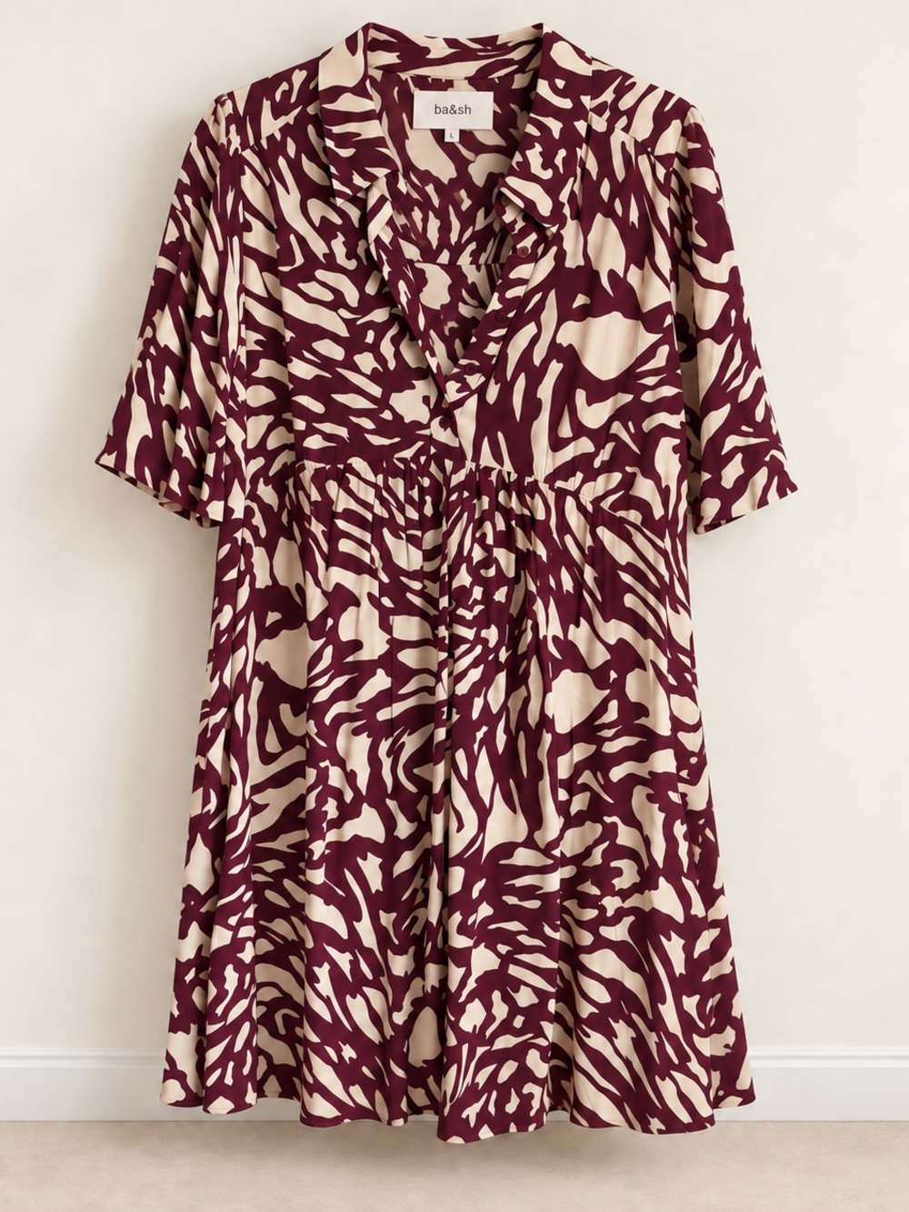 ba&sh Burgundy Cream Abstract Print Mini Dress Size L